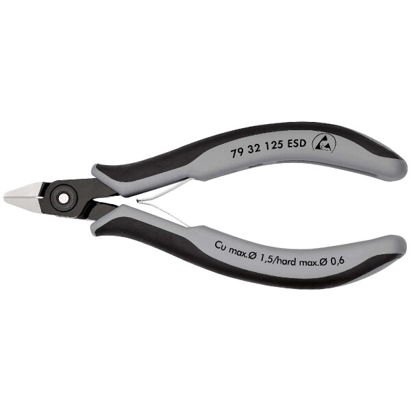 KNIPEX 79 32 125 ESD Präzisions-Elektronik-Seitenschneider ESD mit Mehrkomponenten-Hüllen brüniert 125 mm
