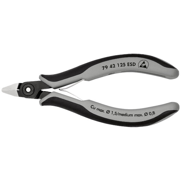 KNIPEX 79 42 125 ESD Präzisions-Elektronik-Seitenschneider ESD mit Mehrkomponenten-Hüllen brüniert 125 mm