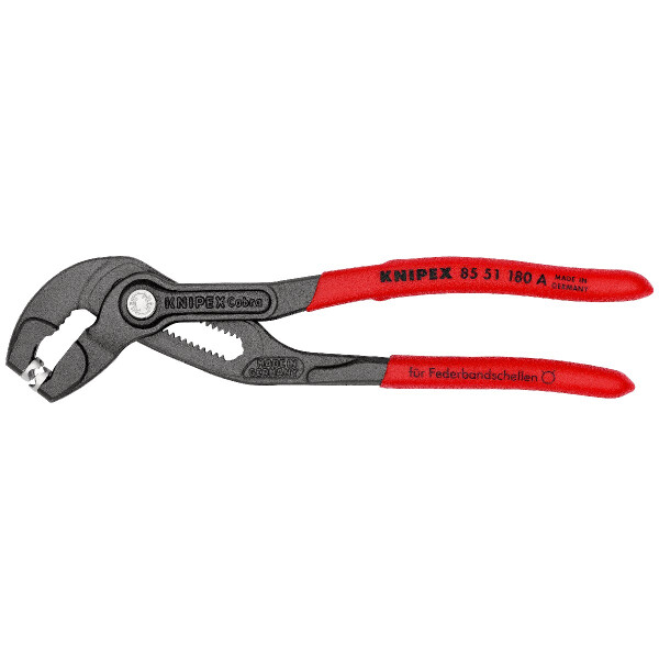 KNIPEX 85 51 180 A SB Federbandschellenzange mit rutschhemmendem Kunststoff überzogen grau atramentiert 180 mm