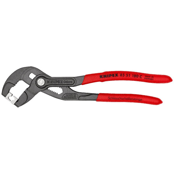 KNIPEX 85 51 180 C Schlauchschellenzange für Click-Schellen mit rutschhemmendem Kunststoff überzogen grau atramentiert 180 mm