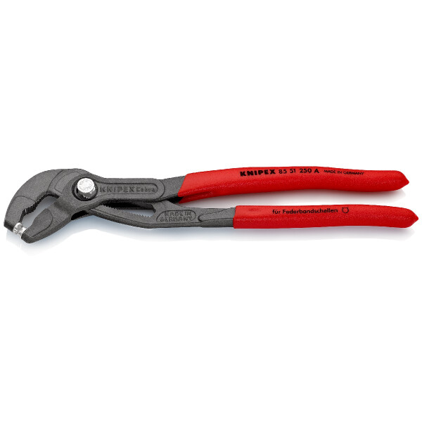 KNIPEX 85 51 250 A SB Federbandschellenzange mit rutschhemmendem Kunststoff überzogen grau atramentiert 250 mm