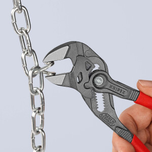 KNIPEX 86 01 180 Zangenschlüssel Zange und Schraubenschlüssel in einem Werkzeug mit rutschhemmendem Kunststoff überzogen grau atramentiert 180 mm
