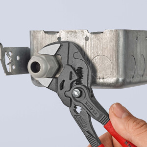 KNIPEX 86 01 180 Zangenschlüssel Zange und Schraubenschlüssel in einem Werkzeug mit rutschhemmendem Kunststoff überzogen grau atramentiert 180 mm