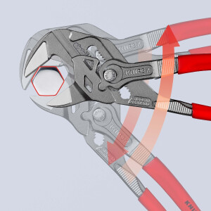 KNIPEX 86 01 250 Zangenschlüssel Zange und Schraubenschlüssel in einem Werkzeug mit rutschhemmendem Kunststoff überzogen grau atramentiert 250 mm