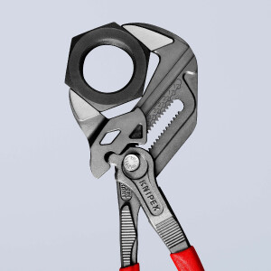 KNIPEX 86 01 250 Zangenschlüssel Zange und Schraubenschlüssel in einem Werkzeug mit rutschhemmendem Kunststoff überzogen grau atramentiert 250 mm