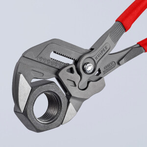 KNIPEX 86 01 300 Zangenschlüssel Zange und Schraubenschlüssel in einem Werkzeug mit rutschhemmendem Kunststoff überzogen grau atramentiert 300 mm