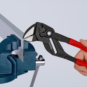 KNIPEX 86 01 300 Zangenschlüssel Zange und Schraubenschlüssel in einem Werkzeug mit rutschhemmendem Kunststoff überzogen grau atramentiert 300 mm