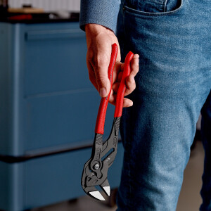 KNIPEX 86 01 300 Zangenschlüssel Zange und Schraubenschlüssel in einem Werkzeug mit rutschhemmendem Kunststoff überzogen grau atramentiert 300 mm