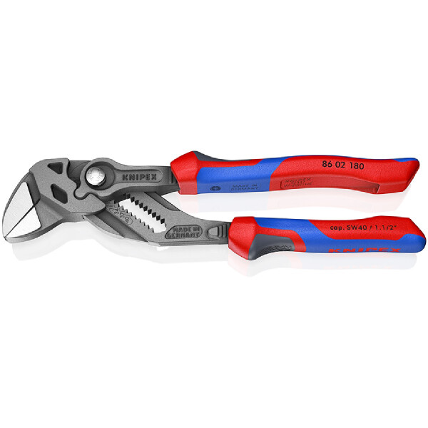KNIPEX 86 02 180 SB Zangenschlüssel Zange und Schraubenschlüssel in einem Werkzeug mit Comfort-Griffen grau atramentiert 180 mm