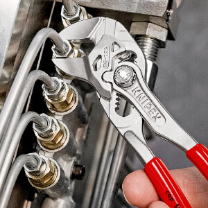 KNIPEX 86 03 125 Mini-Zangenschlüssel Zange und Schraubenschlüssel in einem Werkzeug mit Kunststoff überzogen verchromt 125 mm