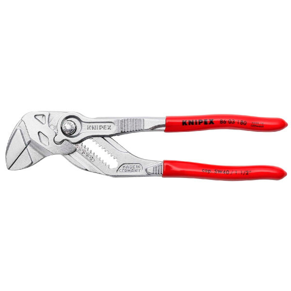 KNIPEX 86 03 180 SB Zangenschlüssel Zange und Schraubenschlüssel in einem Werkzeug mit Kunststoff überzogen verchromt 180 mm