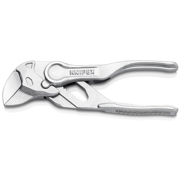 KNIPEX 86 04 100 BK Zangenschlüssel XS Zange und Schraubenschlüssel in einem Werkzeug aufgeprägte, raue Oberfläche verchromt 100 mm