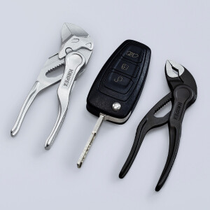 KNIPEX 86 04 100 BK Zangenschlüssel XS Zange und Schraubenschlüssel in einem Werkzeug aufgeprägte, raue Oberfläche verchromt 100 mm