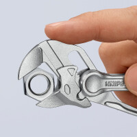 KNIPEX 86 04 100 BK Zangenschlüssel XS Zange und Schraubenschlüssel in einem Werkzeug aufgeprägte, raue Oberfläche verchromt 100 mm