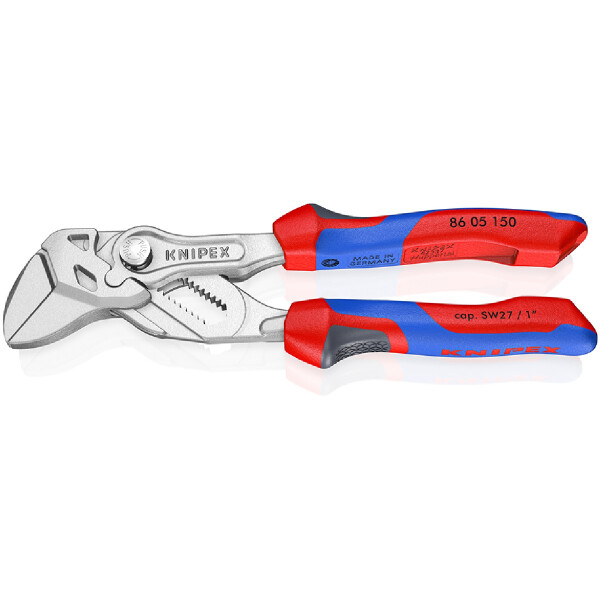 KNIPEX 86 05 150 SB Zangenschlüssel Zange und Schraubenschlüssel in einem Werkzeug mit Comfort-Griffen verchromt 150 mm