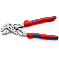 KNIPEX 86 05 180 T BK Zangenschlüssel Zange und Schraubenschlüssel in einem Werkzeug mit Mehrkomponenten-Hüllen, mit integrierter Befestigungsöse zum Anbringen einer Absturzsicherung verchromt 180 mm