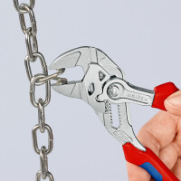 KNIPEX 86 05 180 T Zangenschlüssel Zange und Schraubenschlüssel in einem Werkzeug mit Mehrkomponenten-Hüllen, mit integrierter Befestigungsöse zum Anbringen einer Absturzsicherung verchromt 180 mm