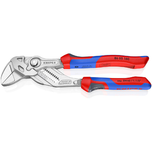 KNIPEX 86 05 180 Zangenschlüssel Zange und Schraubenschlüssel in einem Werkzeug mit Comfort-Griffen verchromt 180 mm