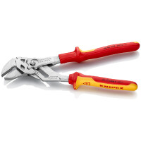 KNIPEX 86 06 250 Zangenschlüssel Zange und Schraubenschlüssel in einem Werkzeug isoliert mit Mehrkomponenten-Hüllen, VDE-geprüft verchromt 250 mm