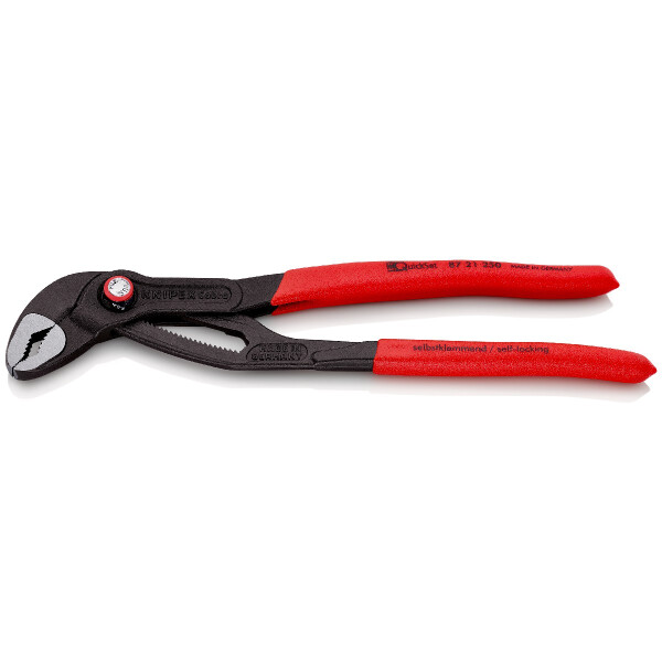 KNIPEX 87 21 250 SB Cobra® QuickSet Hightech-Wasserpumpenzange mit rutschhemmendem Kunststoff überzogen grau atramentiert 250 mm