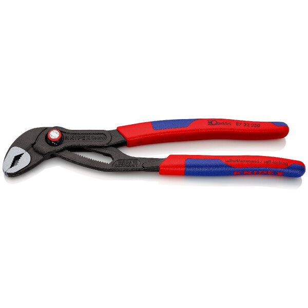 KNIPEX 87 22 250 Cobra® QuickSet Hightech-Wasserpumpenzange mit schlanken Mehrkomponenten-Hüllen grau atramentiert 250 mm
