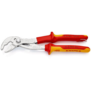 KNIPEX 87 26 250 T Cobra® VDE Hightech-Wasserpumpenzange, isoliert isoliert mit Mehrkomponenten-Hüllen und integrierter Befestigungsöse, VDE-geprüft verchromt 250 mm