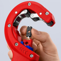 KNIPEX 90 23 02 BK DPT50 Rohrschneider für dickwandige Kunststoffrohre, auch kerngeschäumt Schneiden und Anfasen in einem Schritt 202 mm