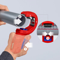 KNIPEX 90 23 02 BK DPT50 Rohrschneider für dickwandige Kunststoffrohre, auch kerngeschäumt Schneiden und Anfasen in einem Schritt 202 mm