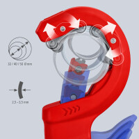 KNIPEX 90 23 02 BK DPT50 Rohrschneider für dickwandige Kunststoffrohre, auch kerngeschäumt Schneiden und Anfasen in einem Schritt 202 mm