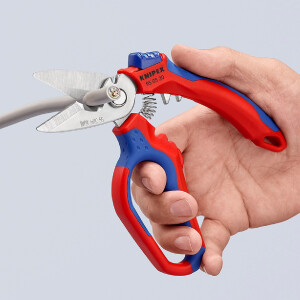 KNIPEX 95 05 20 SB Gewinkelte Elektrikerschere mit Mehrkomponenten-Hüllen, glasfaserverstärkt spiegelpoliert 180 mm