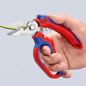 KNIPEX 95 05 20 SB Gewinkelte Elektrikerschere mit Mehrkomponenten-Hüllen, glasfaserverstärkt spiegelpoliert 180 mm