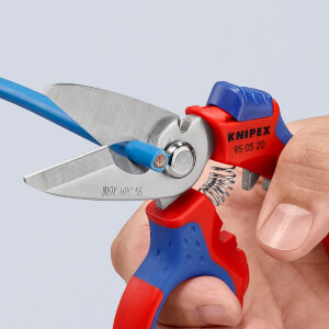 KNIPEX 95 05 20 SB Gewinkelte Elektrikerschere mit Mehrkomponenten-Hüllen, glasfaserverstärkt spiegelpoliert 180 mm