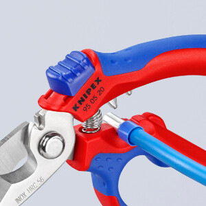 KNIPEX 95 05 20 SB Gewinkelte Elektrikerschere mit Mehrkomponenten-Hüllen, glasfaserverstärkt spiegelpoliert 180 mm