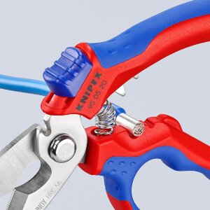 KNIPEX 95 05 20 SB Gewinkelte Elektrikerschere mit Mehrkomponenten-Hüllen, glasfaserverstärkt spiegelpoliert 180 mm