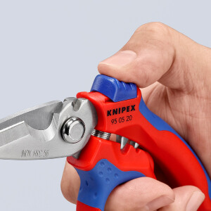 KNIPEX 95 05 20 SB Gewinkelte Elektrikerschere mit Mehrkomponenten-Hüllen, glasfaserverstärkt spiegelpoliert 180 mm