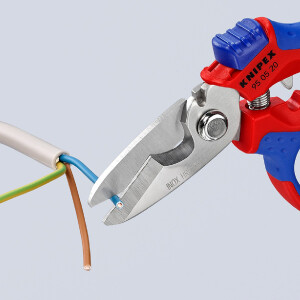 KNIPEX 95 05 20 SB Gewinkelte Elektrikerschere mit Mehrkomponenten-Hüllen, glasfaserverstärkt spiegelpoliert 180 mm