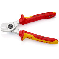 KNIPEX 95 16 165 T BK Kabelschere isoliert mit Mehrkomponenten-Hüllen, VDE-geprüft; mit integrierter isolierter Befestigungsöse zum Anbringen einer Absturzsicherung verchromt 165 mm