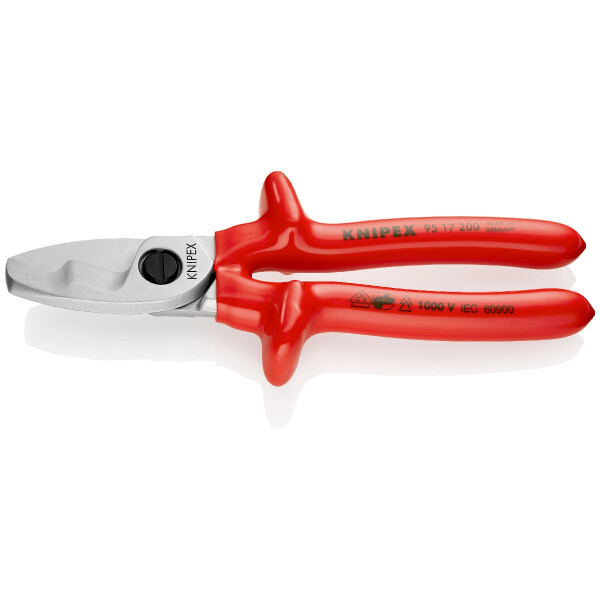 KNIPEX 95 17 200 Kabelschere mit Doppelschneide tauchisoliert, VDE-geprüft verchromt 200 mm