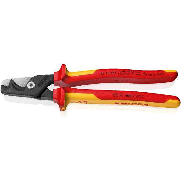 KNIPEX 95 18 225 StepCut® XL Kabelschere mit Stufenschnitt isolierender Mehrkomponenten-Griff, VDE-geprüft brüniert 225 mm