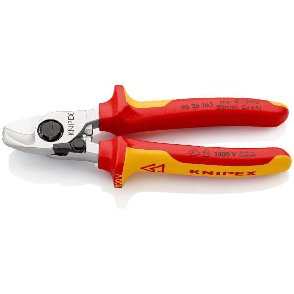 KNIPEX 95 26 165 SB Kabelschere mit Öffnungsfeder isoliert mit Mehrkomponenten-Hüllen, VDE-geprüft verchromt 165 mm