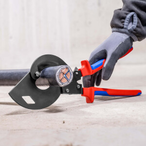KNIPEX 95 32 315 A Kabelschneider (Ratschenprinzip) für stahlarmierte Kabel (SWA-Kabel) mit Mehrkomponenten-Hüllen schwarz lackiert 315 mm