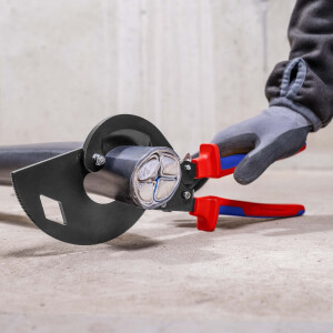 KNIPEX 95 32 320 Kabelschneider (Ratschenprinzip, Dreigang) mit Mehrkomponenten-Hüllen schwarz atramentiert 320 mm