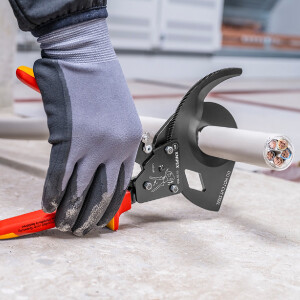 KNIPEX 95 36 280 Kabelschneider (Ratschenprinzip) isoliert mit Mehrkomponenten-Hüllen, VDE-geprüft schwarz atramentiert 280 mm