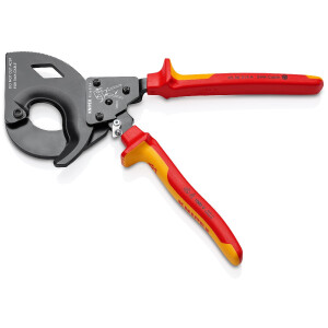 KNIPEX 95 36 315 A Kabelschneider (Ratschenprinzip) für stahlarmierte Kabel (SWA-Kabel) isoliert mit Mehrkomponenten-Hüllen, VDE-geprüft schwarz lackiert 315 mm