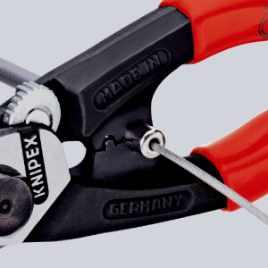 KNIPEX 95 62 190 T BK Drahtseilschere geschmiedet mit Mehrkomponenten-Hüllen, mit integrierter Befestigungsöse zum Anbringen einer Absturzsicherung 190 mm