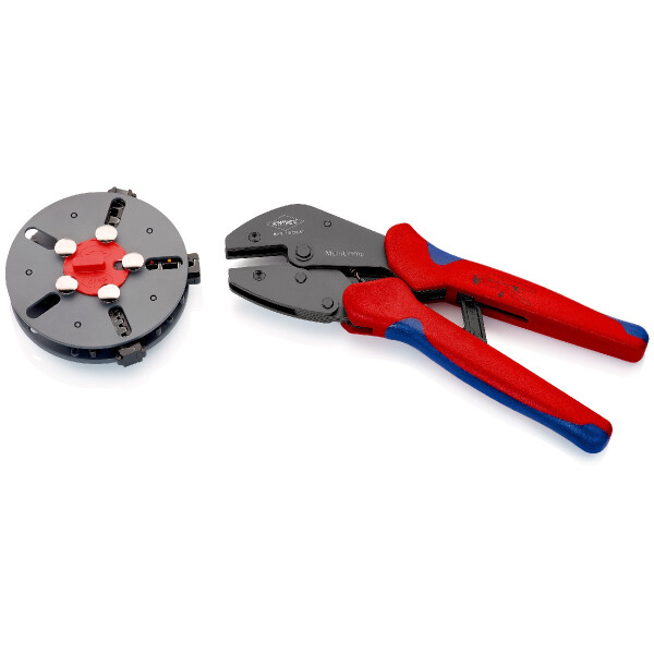 KNIPEX 97 33 01 MultiCrimp® Crimpzange mit Wechselmagazin mit Mehrkomponenten-Hüllen brüniert 250 mm