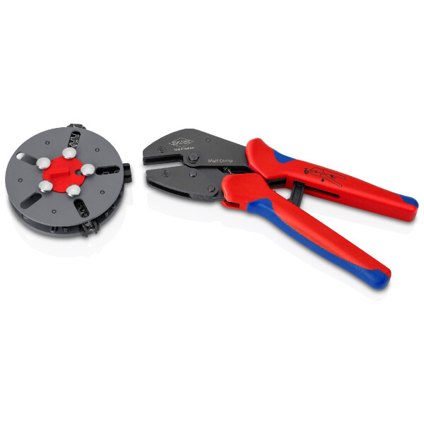 KNIPEX 97 33 03 MultiCrimp® Crimpzange mit Wechselmagazin mit Mehrkomponenten-Hüllen brüniert 250 mm