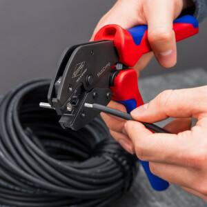 KNIPEX 97 33 03 MultiCrimp® Crimpzange mit Wechselmagazin mit Mehrkomponenten-Hüllen brüniert 250 mm