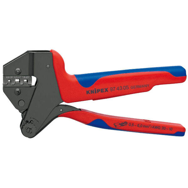 KNIPEX 97 43 05 Crimp-Systemzange für auswechselbare Crimpeinsätze mit Mehrkomponenten-Hüllen brüniert 200 mm
