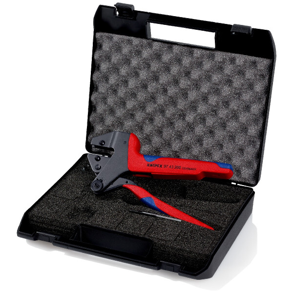 KNIPEX 97 43 200 Crimp-Systemzange für auswechselbare Crimpeinsätze mit Mehrkomponenten-Hüllen brüniert 200 mm